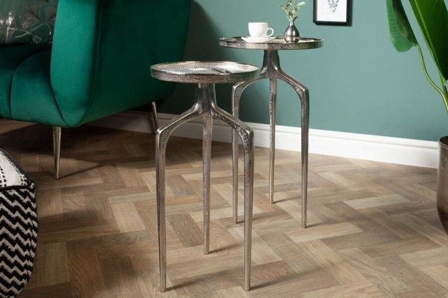 Invicta Interior Set van 2 bijzettafels Elysian Essence 60cm zilverkleurig metaal rond shabby chic design