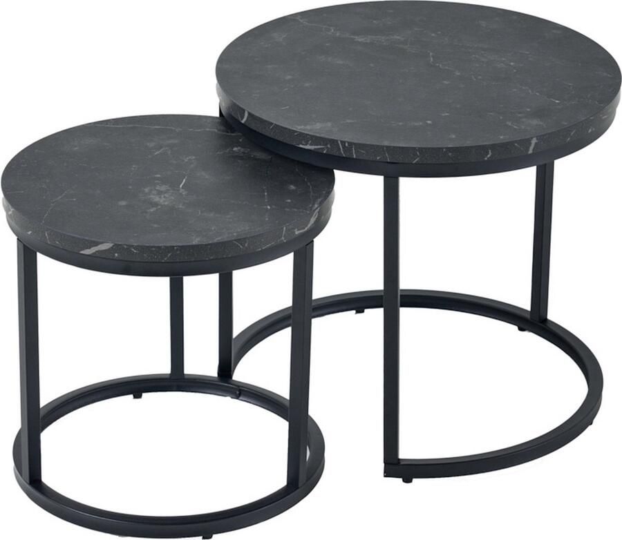 Invicta Interior Set van 2 bijzettafels ELEGANCE 45cm zwart marmeren design metalen frame rond 43644