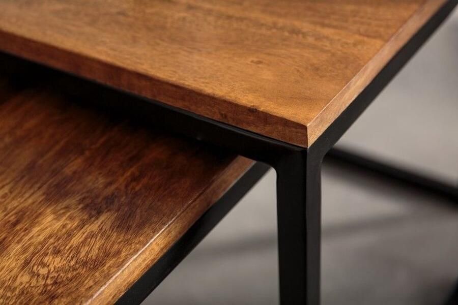 Invicta Interior Set van 2 design salontafels ELEMENTS 100cm Sheesham massief hout steenafwerking metalen frame 41069 - Foto 2