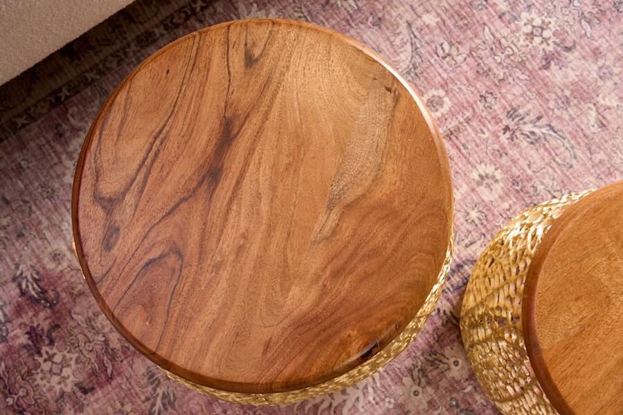 Invicta Interior Set van 2 filigraan Design salontafel ABSTRACT LEAF goud Acacia hout handgemaakte metalen ronde 43225 - Foto 2