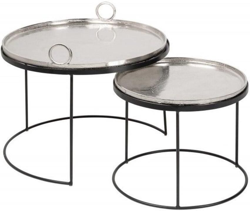 Invicta Interior Set van 2 ronde salontafels ELEMENTS 65cm zilverzwart metalen bijzettafeltje 40637 - Foto 3