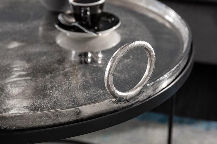 Invicta Interior Set van 2 ronde salontafels ELEMENTS 65cm zilverzwart metalen bijzettafeltje 40637 - Foto 2