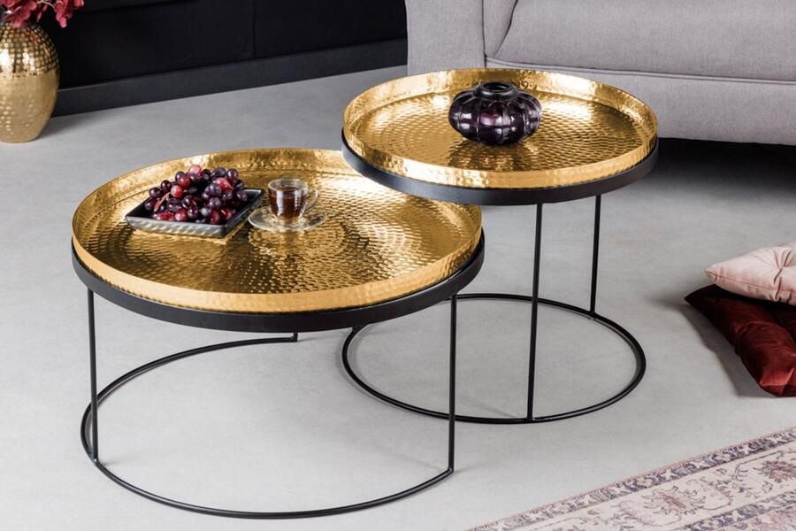 Invicta Interior Set van 2 ronde salontafels ELEMENTS ÃƒÆ Ã‹Å“60cm goud zwart metalen dienblad tafel bijzettafel handgemaakt 42730 - Foto 2