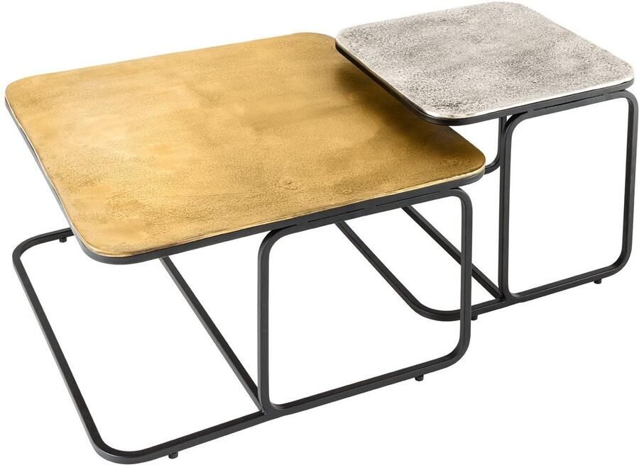 Invicta Interior Set van 2 salontafel ABSTRACT 60cm goud zilver zwart metaal handgemaakt 43515