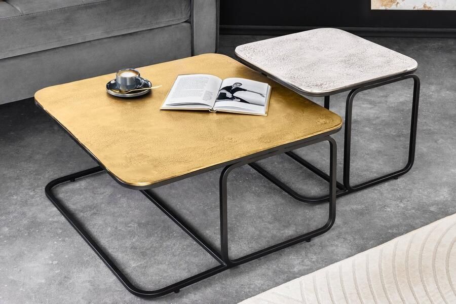 Invicta Interior Set van 2 salontafel ABSTRACT 60cm goud zilver zwart metaal handgemaakt 43515 - Foto 2