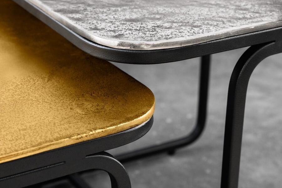 Invicta Interior Set van 2 salontafel ABSTRACT 60cm goud zilver zwart metaal handgemaakt 43515