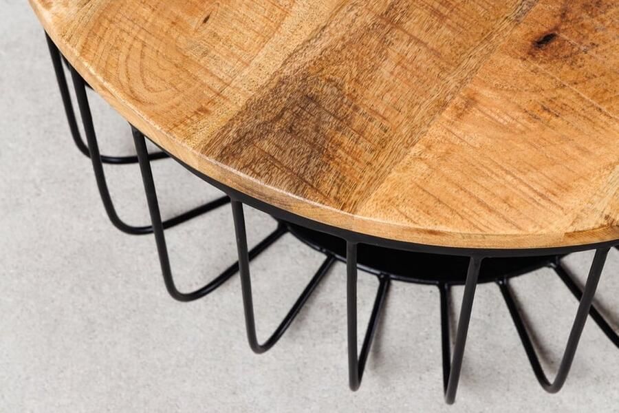 Invicta Interior Set van 2 salontafels OPBERGRUIMTE 70cm natuurlijk mangohout opbergruimte zwart metalen frame handgemaakt rond 42896 - Foto 2