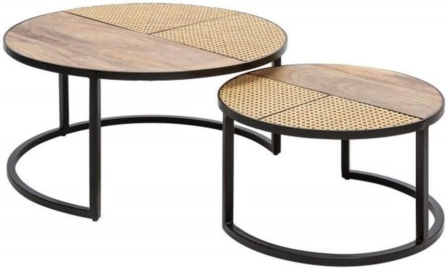 Invicta Interior Set van 2 salontafels Venezia Splendour LOUNGE 70cm rond massief mangohout Weens rieten metalen frame zwart - Foto 3