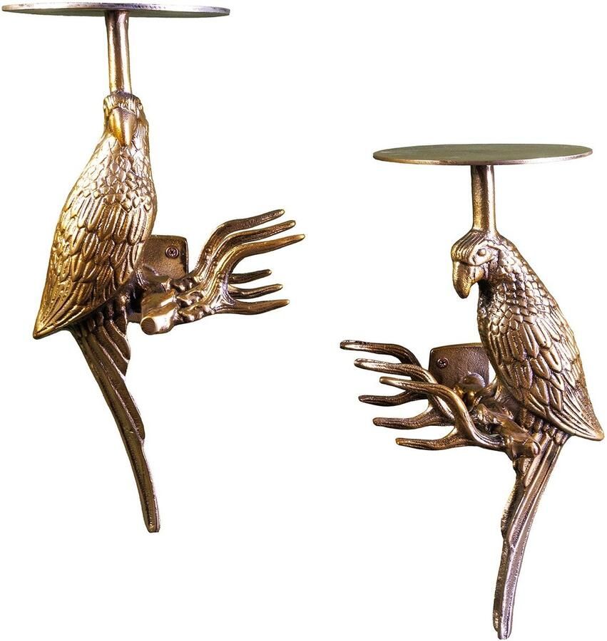 Invicta Interior Set van 2 wandkapstok WILDLIFE BIRDS 45cm goud Metaal Hammerschlag Design handgemaakt 44881