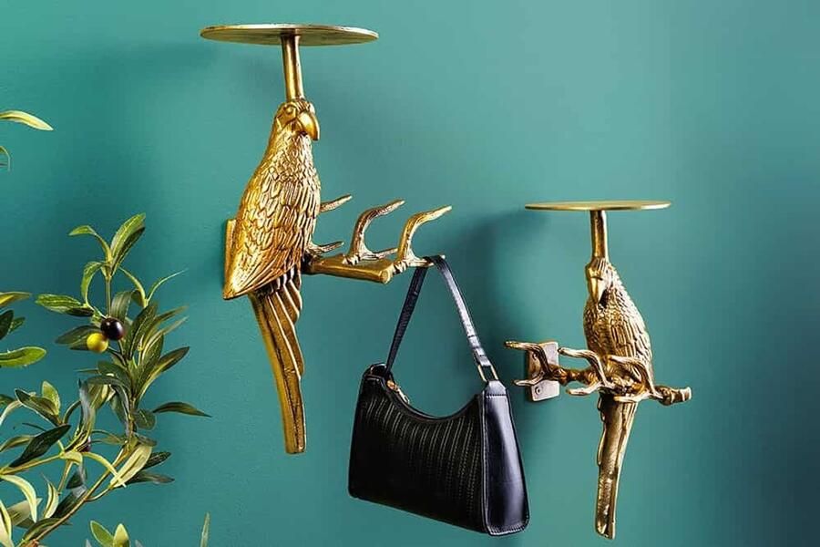 Invicta Interior Set van 2 wandkapstok WILDLIFE BIRDS 45cm goud Metaal Hammerschlag Design handgemaakt 44881