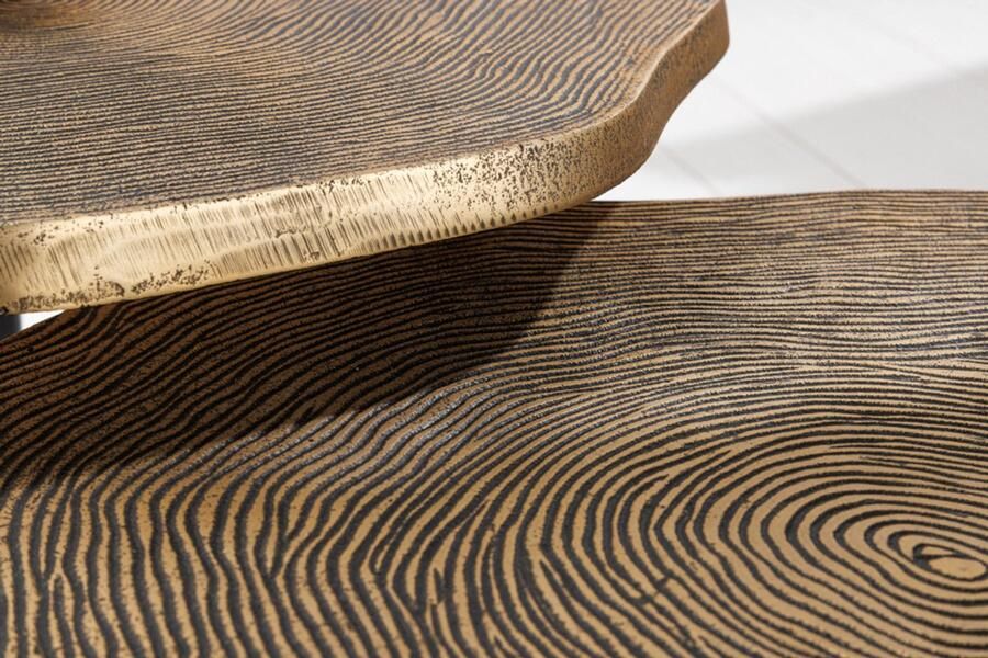 Invicta Interior Set van 3 bijzettafels ORGANIC 60 50 40cm antiek messing metalen ronde boomstam zwarte poten 42247