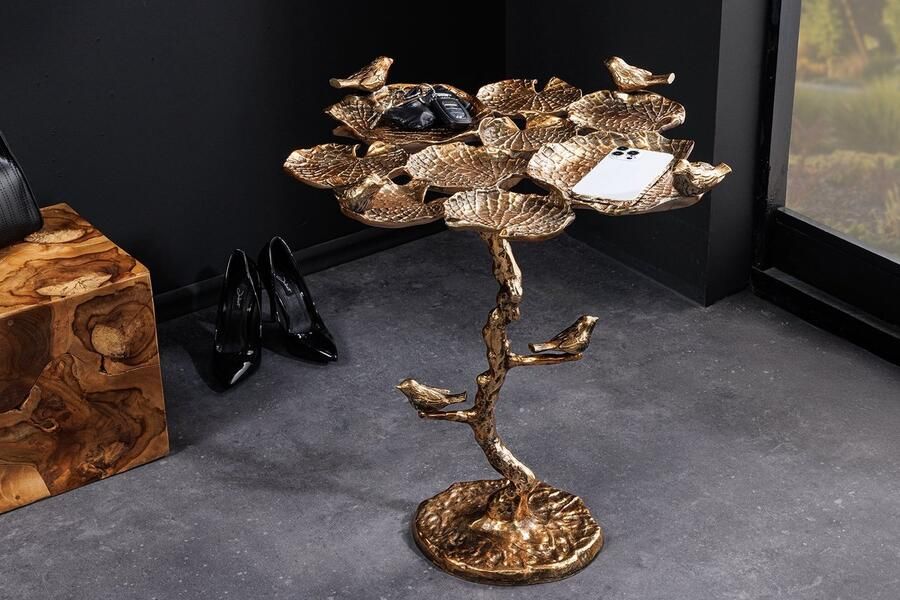 Invicta Interior Bijzettafel voor binnen en buiten VOGELS 65 cm antiek messing bladontwerp weerbestendige vogelsculptuur 44846 - Foto 2