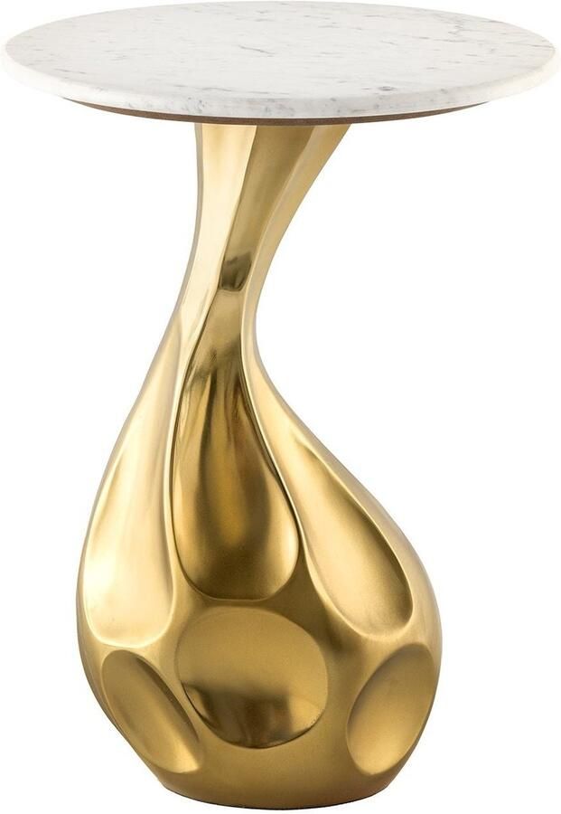 Invicta Interior Ronde bijzettafel TEAR 60cm goud wit met marmeren tafelblad handgemaakt 44834