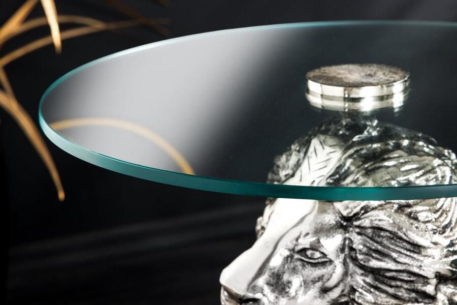 Invicta Interior Ronde bijzettafel WILDLIFE LION 60cm Zilver Antiek Metaal Glas Leeuw Sculptuur 44826 - Foto 3
