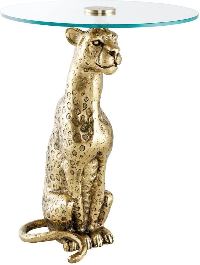 Invicta Interior Ronde bijzettafel WILDLIFE PANTHER 60cm goud antiek metalen glassculptuur handgemaakt 44825