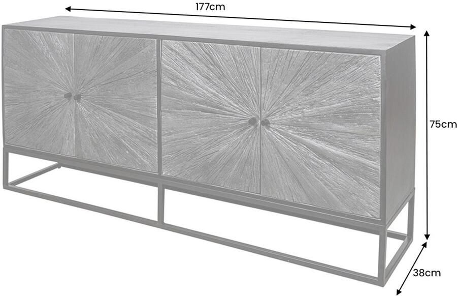 Invicta Interior Massief dressoir BARRACUDA 180cm bruin mangohout met teakhouten front zwart metaal 44987 - Foto 2