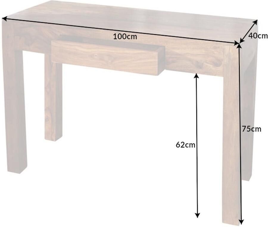 Invicta Interior Solide secretaire MAKASSAR consoletafel van 100 cm Sheesham steenafwerking bureau met unieke korrel 30148 - Foto 4