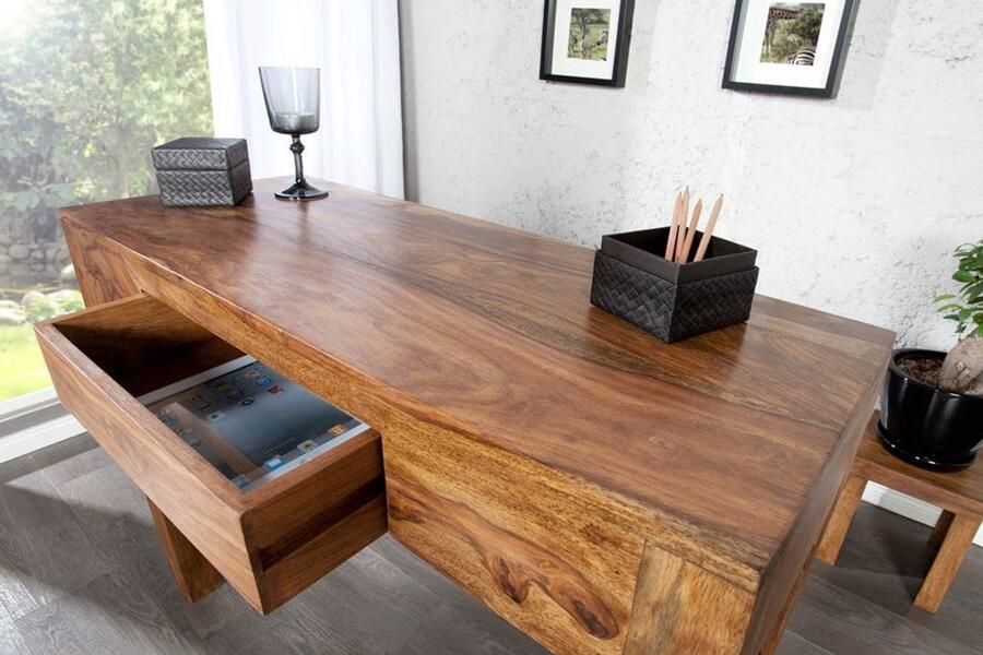 Invicta Interior Solide secretaire MAKASSAR consoletafel van 100 cm Sheesham steenafwerking bureau met unieke korrel 30148