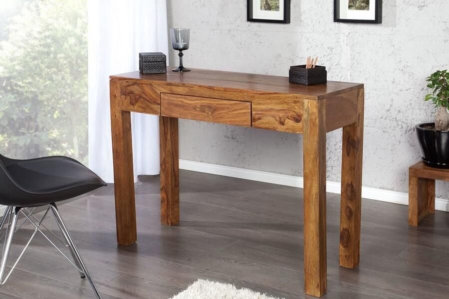 Invicta Interior Solide secretaire MAKASSAR consoletafel van 100 cm Sheesham steenafwerking bureau met unieke korrel 30148 - Foto 3