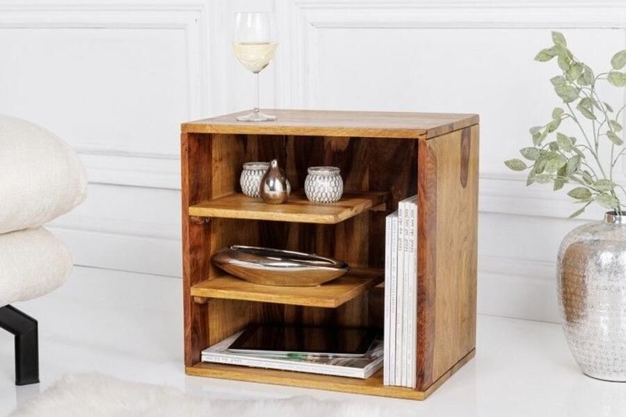Invicta Interior Stevige bijzettafel CUBUS 43 cm plank met sheesham steenafwerking 41136