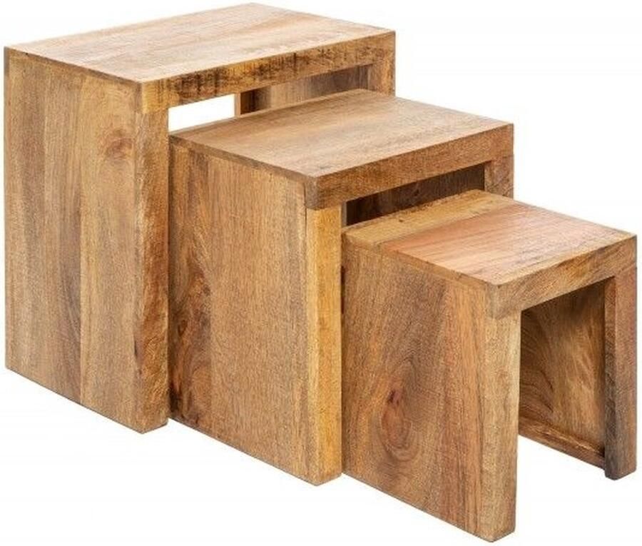 Invicta Interior Stevige set van 3 bijzettafels MAKASSAR 45cm mango natuurlijk massief hout 40594 - Foto 2