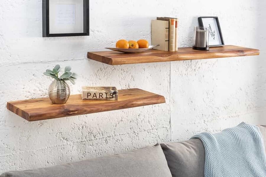 Invicta Interior Stevige wandplank MAMMUT 115cm Sheesham plank met boomrand 40958