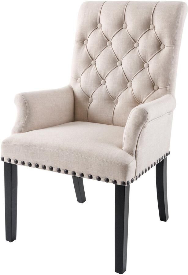 Invicta Interior Stoel CASTLE met armleuningen zwarte poten structuurstof beige in chesterfield-stijl 43216