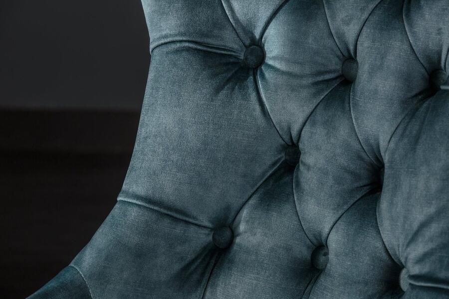 Invicta Interior Elegante stoel CASTLE petrol fluweel landelijke stijl met comfort handvat 40470 - Foto 3