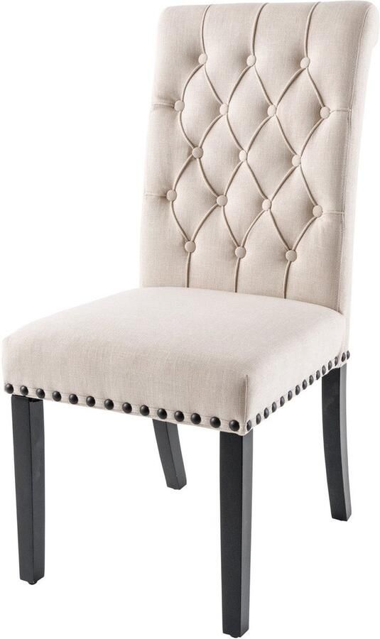 Invicta Interior Design Stoel CASTLE beige zwart Getextureerde stof Houten poten Chesterfield 43215 - Foto 3