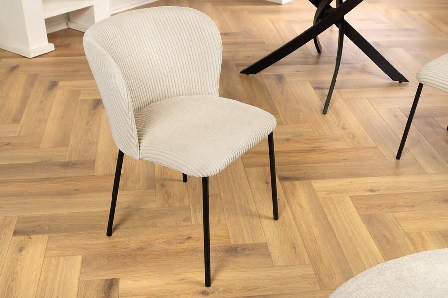 Invicta Interior Design stoel LYON beige corduroy zwarte metalen poten 44961 - Foto 3