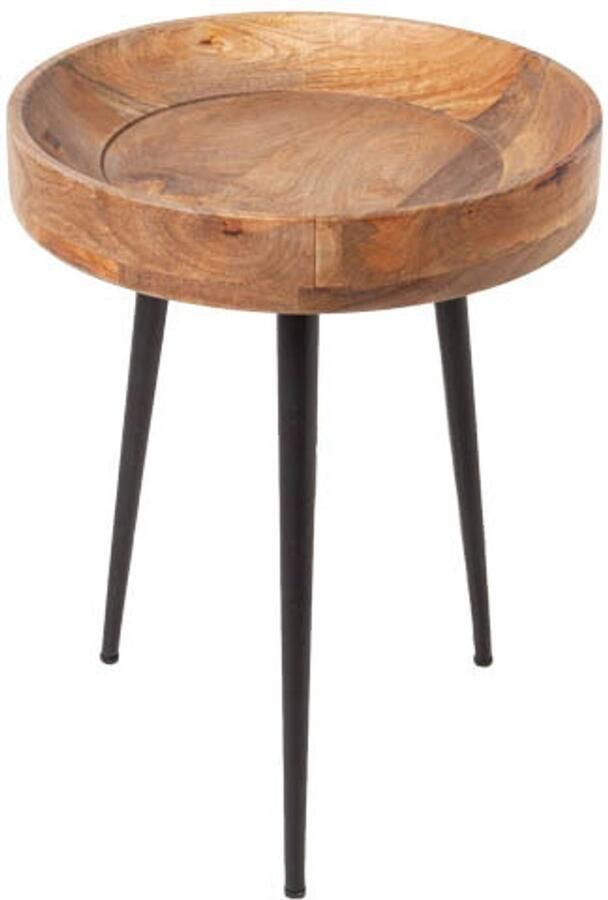 Invicta Interior Stevige bijzettafel PURE NATURE 35cm naturel mangohout rond met zwart metalen poten 39669