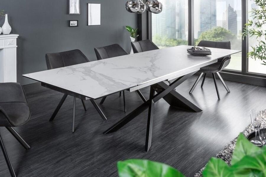 Invicta Interior Uitschuifbare eettafel Celeste Essence 180-220-260cm marmer wit keramiek gemaakt in Italie - Foto 4