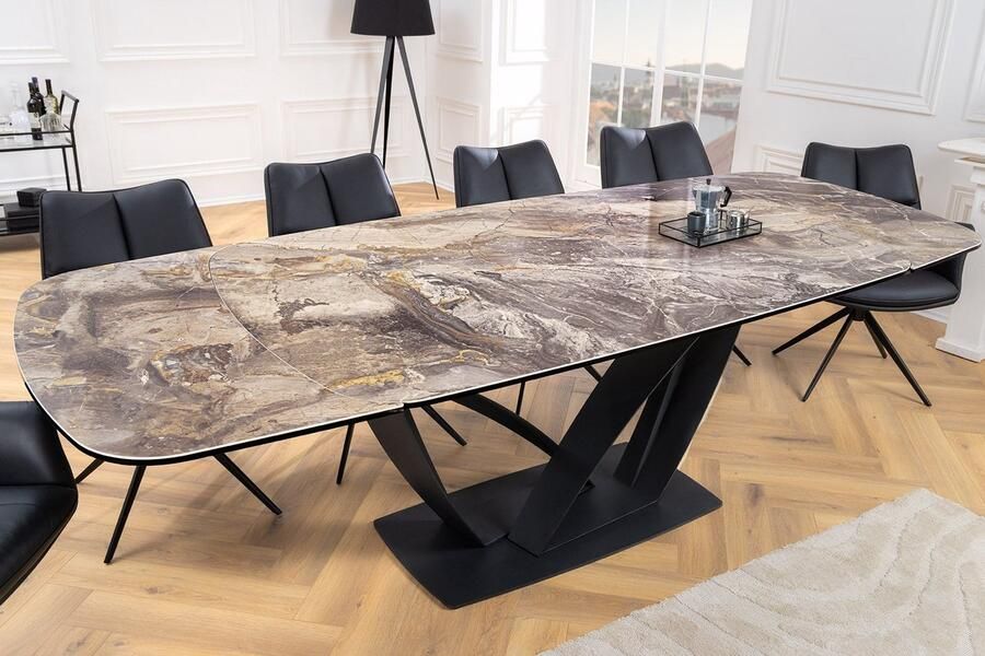 Invicta Interior Uitschuifbare eettafel PAPILLON 180-260cm taupe keramiek marmer zwart metaal 45178