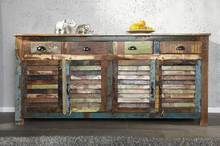 Invicta Interior Uniek dressoir JAKARTA 160cm kleurrijk gerecycled massief hout van vissersboten 40126 - Foto 2
