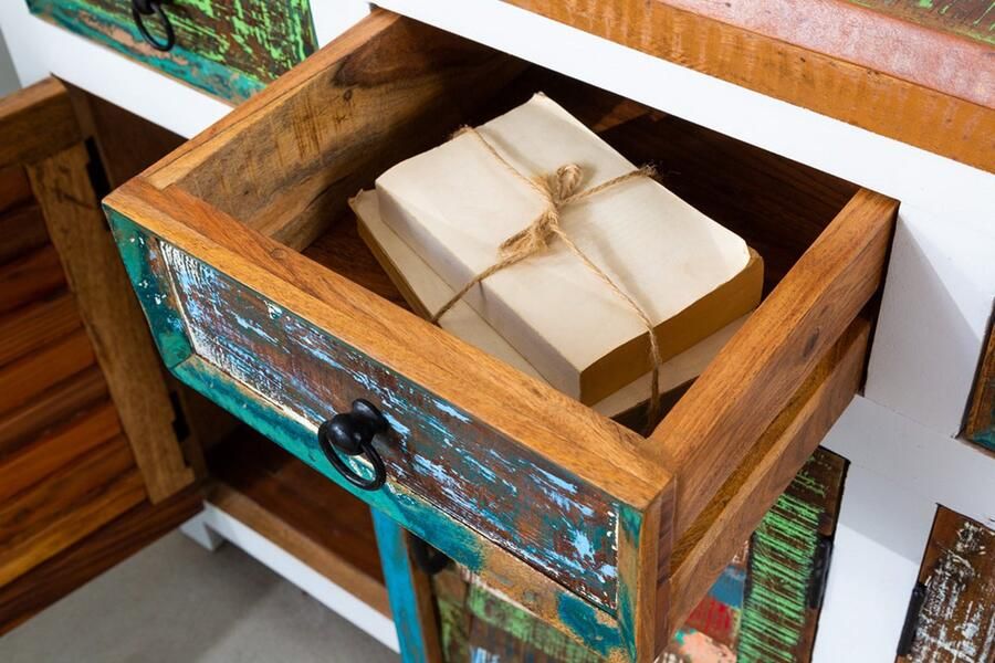 Invicta Interior Uniek dressoir JAKARTA 160cm mango wit kleurrijk gerecycled massief hout van vissersboten 42145 - Foto 2