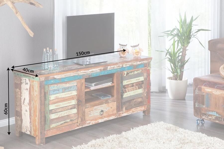 Invicta Interior Uniek TV-meubel JAKARTA 150cm kleurrijk gerecycled massief hout 21740
