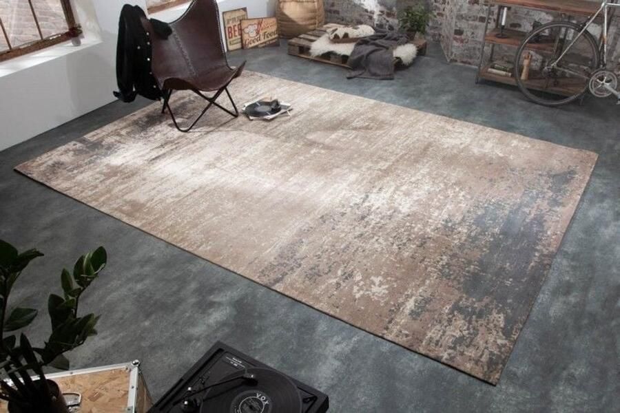 Invicta Interior Vintage katoenen vloerkleed MODERN ART 350x240cm grijsbeige gewassen used look 40522