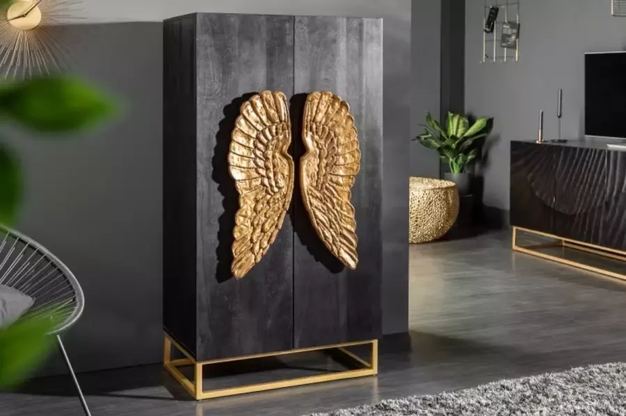 Invicta Interior Extravagant dressoir ANGEL 140cm zwart mangohout met gouden vleugels 40056 - Foto 2