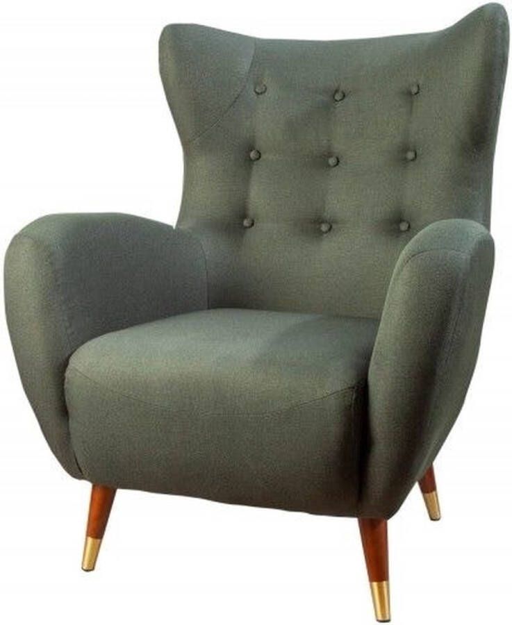 Invicta Interior Retro design fauteuil DON flesgroene veerkern gouden voetdoppen 40984