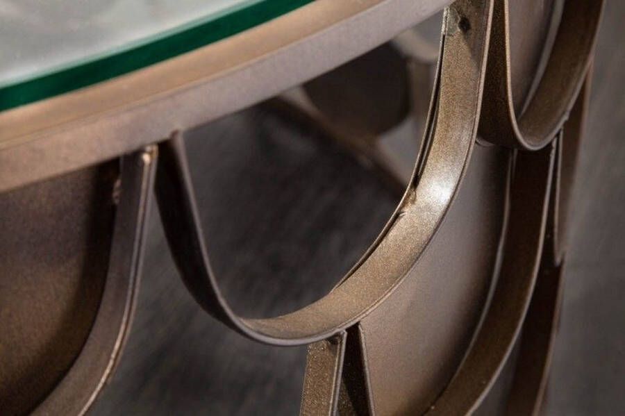 Invicta Interior Ronde salontafel ABSTRACT 60cm antiek messing metaal glas industrieel visschub design 40110