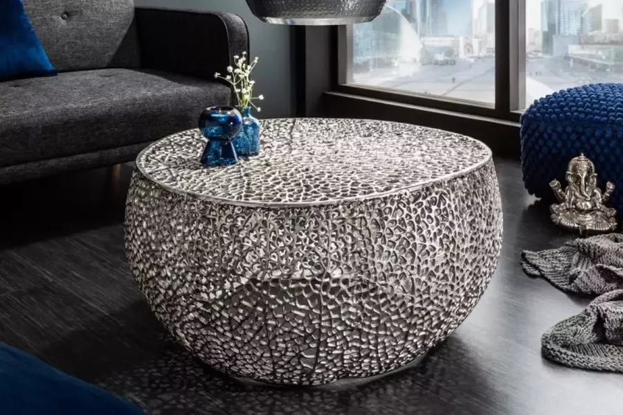 Invicta Interior Filigraan design salontafel ABSTRACT BLAD 80cm zilver handgemaakt 40286 - Foto 1