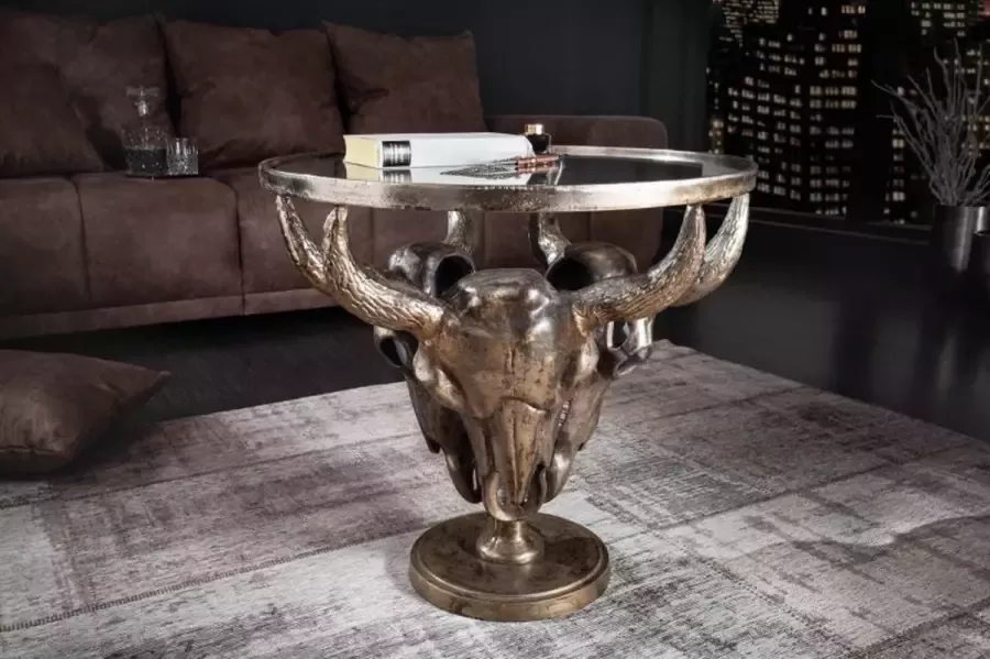 Invicta Interior Extravagante salontafel MATADOR 56cm bronzen stierenkop met glazen blad 39881 - Foto 3