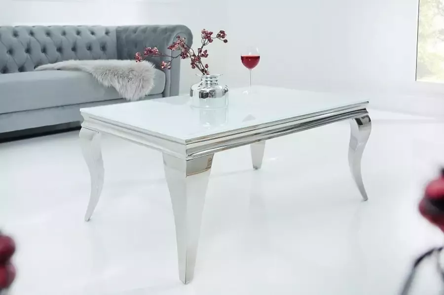 Invicta Interior Elegante salontafel MODERN BAROK 100cm zilver met wit opaalglas 37353