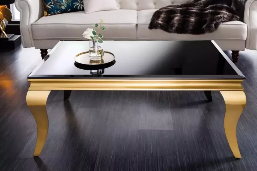 Invicta Interior Elegante salontafel MODERN BAROK 100cm zwart opaalglas gouden poten 42315