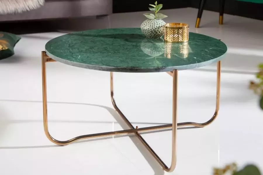 Invicta Interior Ronde salontafel NOBLE 65cm groen marmer afneembaar tafelblad opvouwbaar goud metaal 40362 - Foto 1