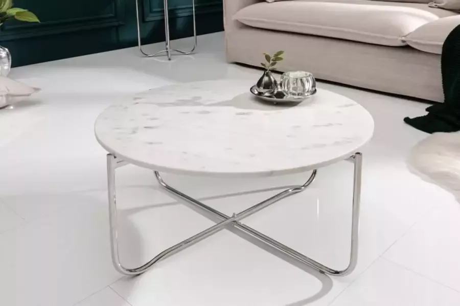 Invicta Interior Ronde salontafel NOBLE 65cm wit marmer afneembaar tafelblad opvouwbaar zilver metaal 40361 - Foto 3