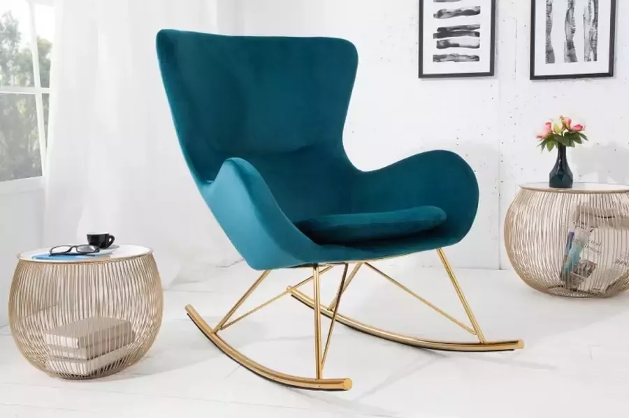 Invicta Interior Design schommelstoel SCANDINAVIA SWING turquoise goud fluwelen schommelstoel 38573 - Foto 3