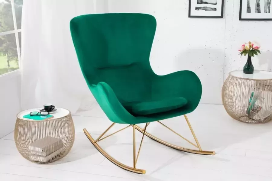 Invicta Interior Design schommelstoel SCANDINAVIA SWING smaragdgroen goud fluwelen schommelstoel 40162 - Foto 3