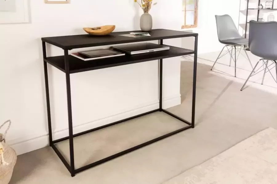 Invicta Interior Industriële consoletafel DURA STEEL 100cm zwart met twee planken 41581 - Foto 2