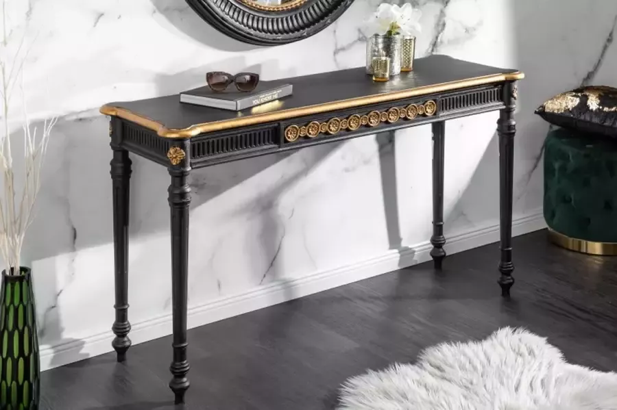 Invicta Interior Elegante consoletafel VENICE 125cm zwart goud massief hout 40554 - Foto 3
